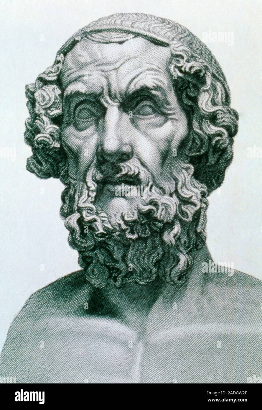 Homère. Gravure du poète grec Homère, portés avec les deux grandes épopées de l