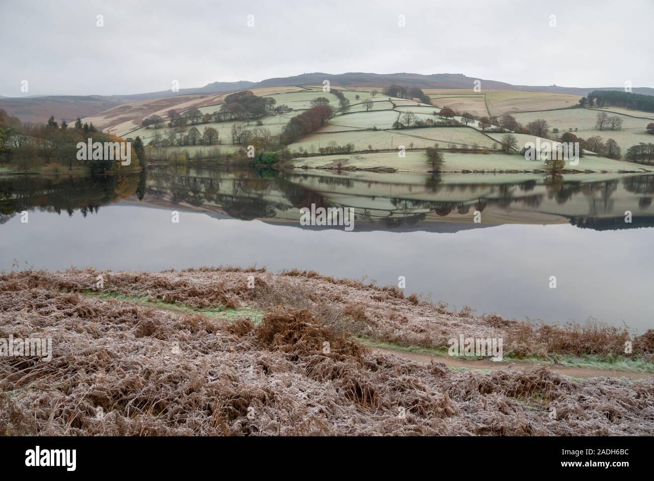 Ladybower reservoir sur un froid matin de novembre. Peak District, Derbyshire, Angleterre. Banque D'Images