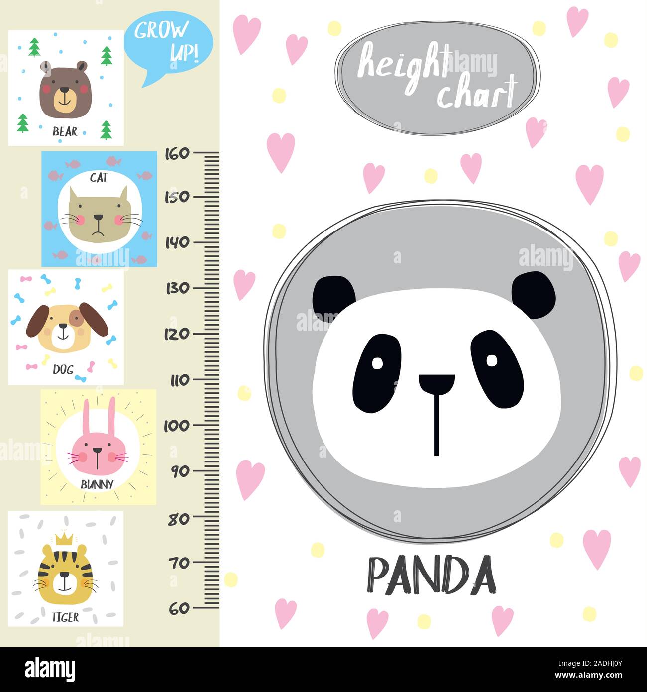 Les enfants tableau hauteur.Cute panda et animaux drôles, vector illustration Illustration de Vecteur