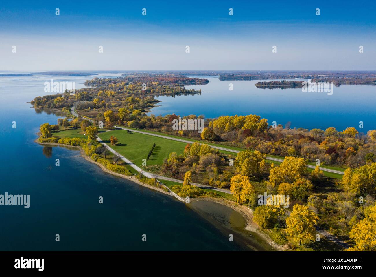 L'automne vue aérienne de St.Lawrence Park dans les Mille-Îles, Canada Banque D'Images