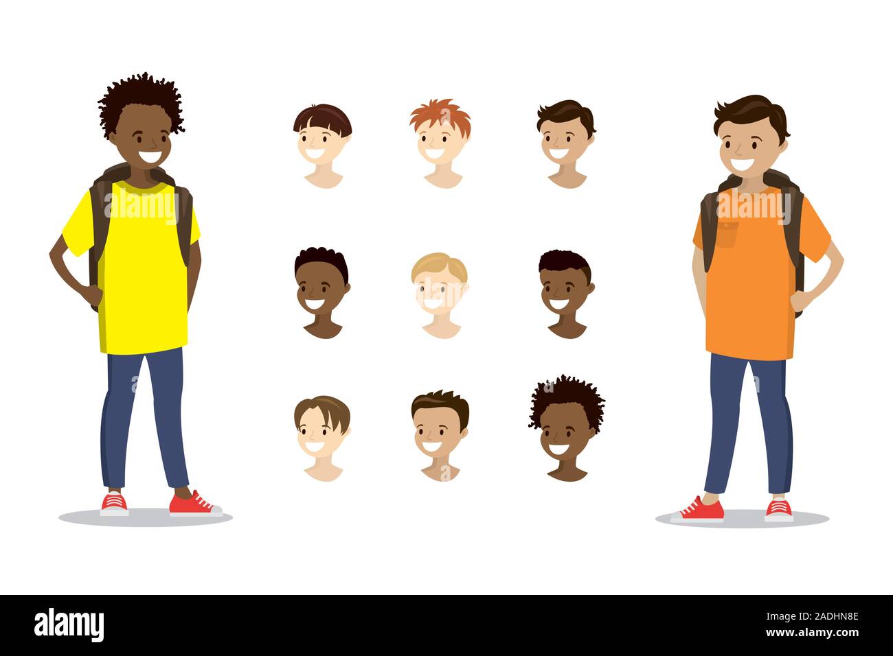 Les adolescents et le modèle multicultural têtes,isolé sur fond blanc,cartoon vector illustration Illustration de Vecteur