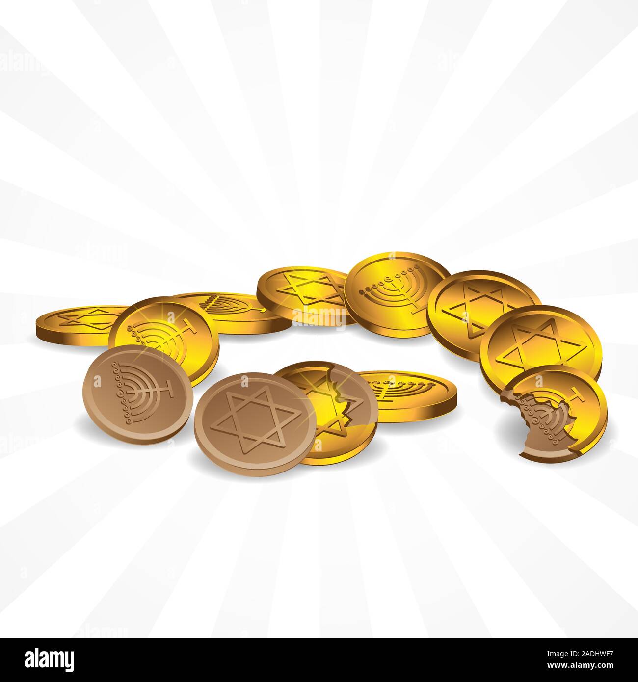 Chocolats en emballages d'or symboles de l'étoile de David et le chandelier à sept sur un arrière-plan. Image vectorielle. Illustration de Vecteur