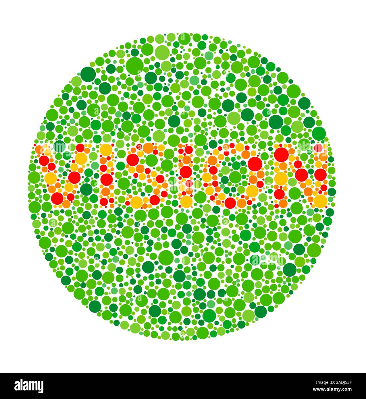 Test de daltonisme. L'oeuvre de l'ordinateur d'une carte test couleur d'Ishihara utilisé pour contrôler la couleur vert- rouge la cécité. La carte est composée d'un rouge Banque D'Images