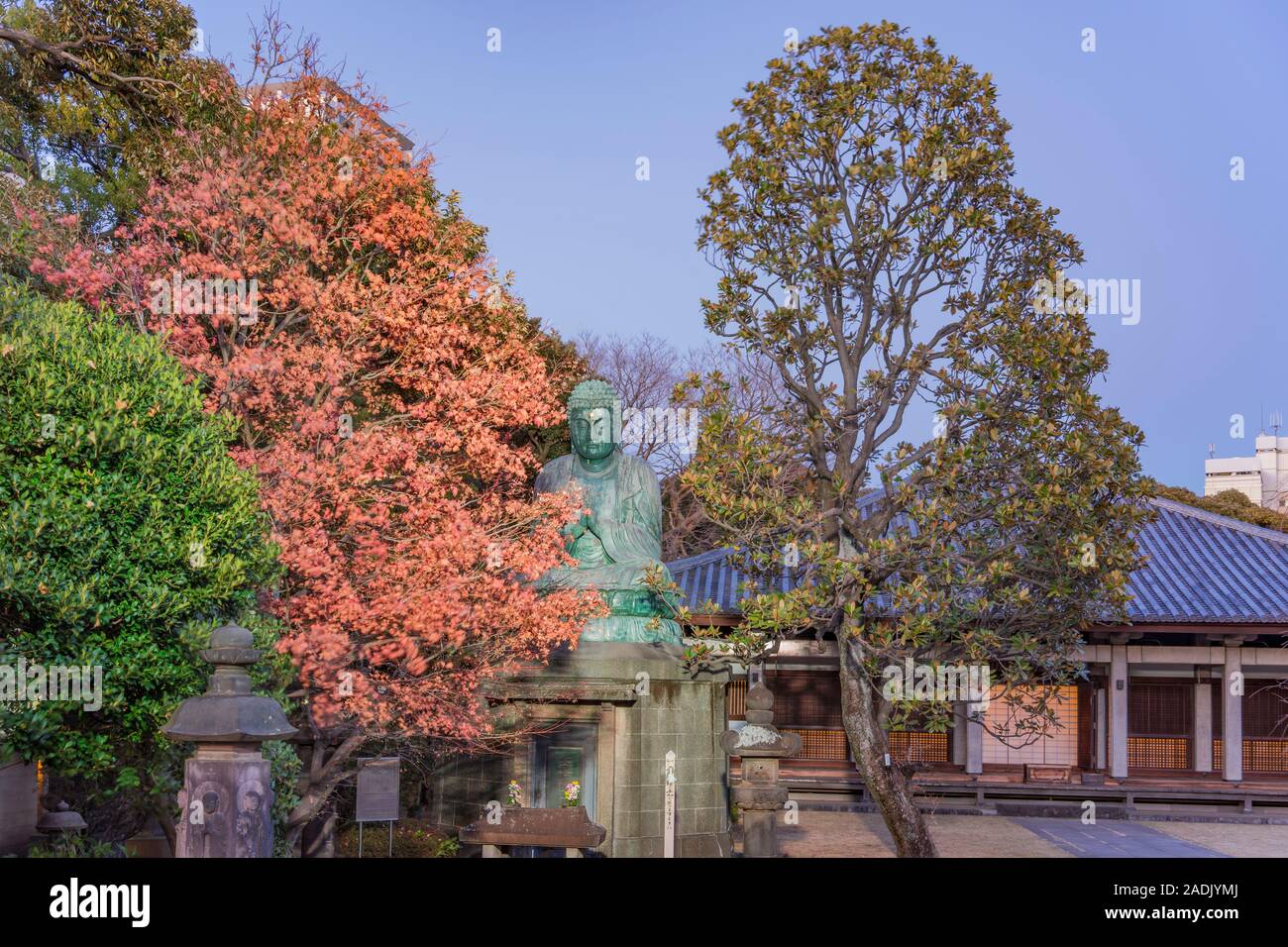 Statue de bronze géant représentant le Bouddha Shaka Nyorai dans le Bouddhisme Tendai temple Tennoji dans le cimetière de Yanaka Tokyo. Banque D'Images