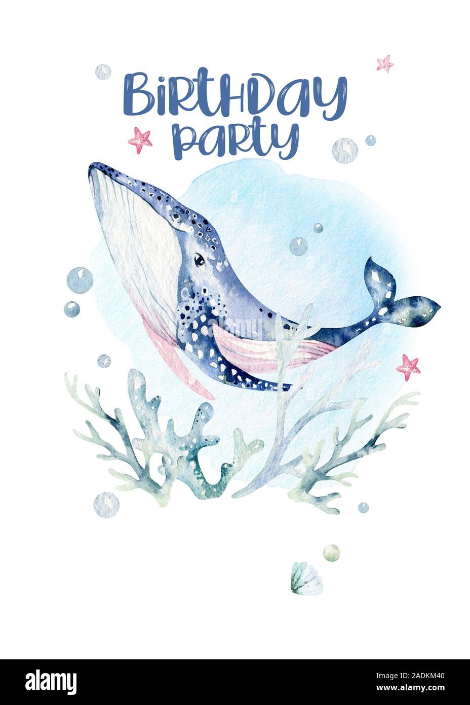 Aquarium Animaux Mer Bebe Joyeux Anniversaire De L Affiche Aquarelle Bleu Ocean Poisson Tortue Baleine Et Corail Arriere Plan De L Aquarium Du Shell Marine Nautique Photo Stock Alamy