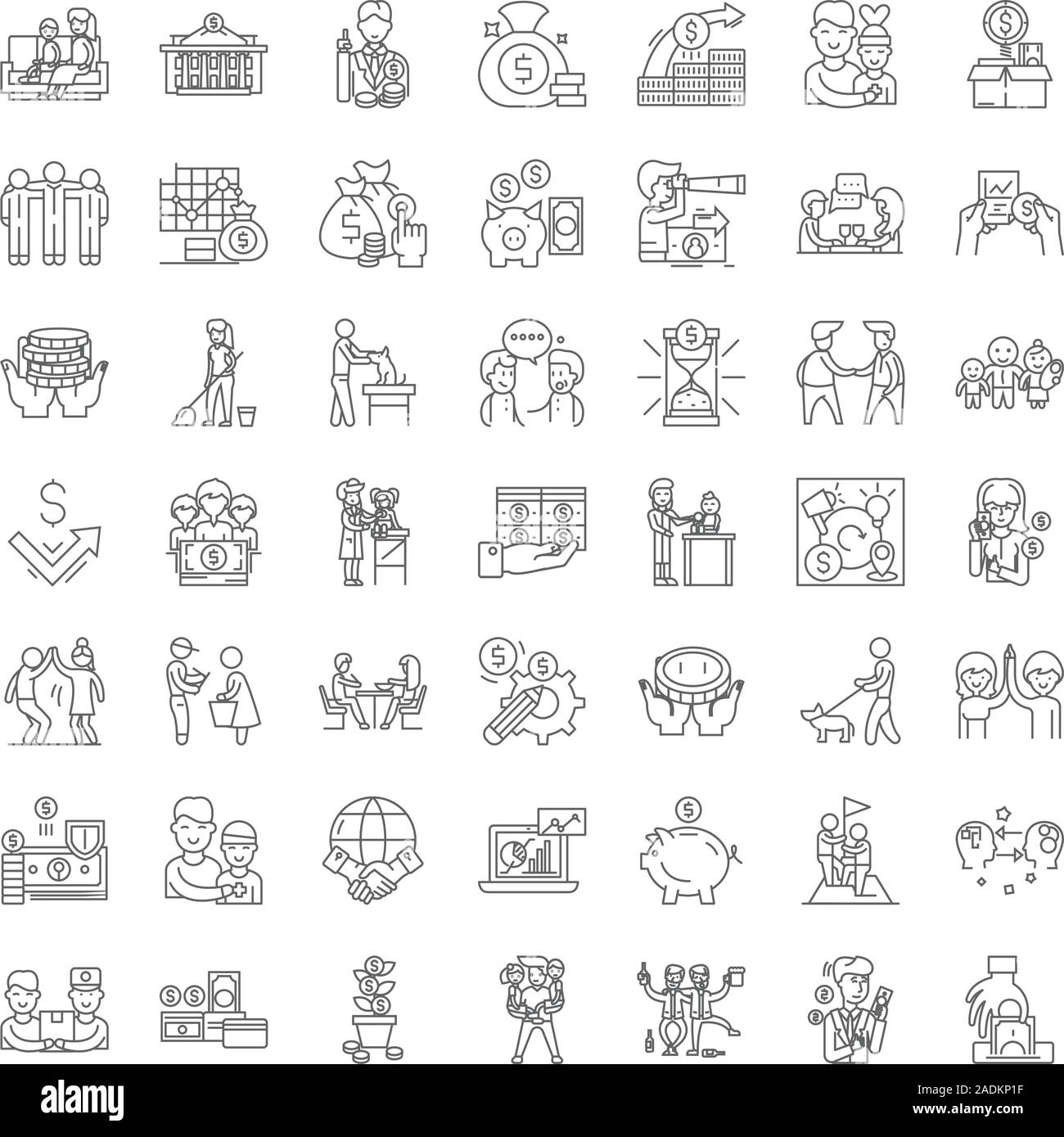 Ensemble d'illustrations de lignes vectorielles de philanthropie linéaires icônes, signes, symboles Illustration de Vecteur