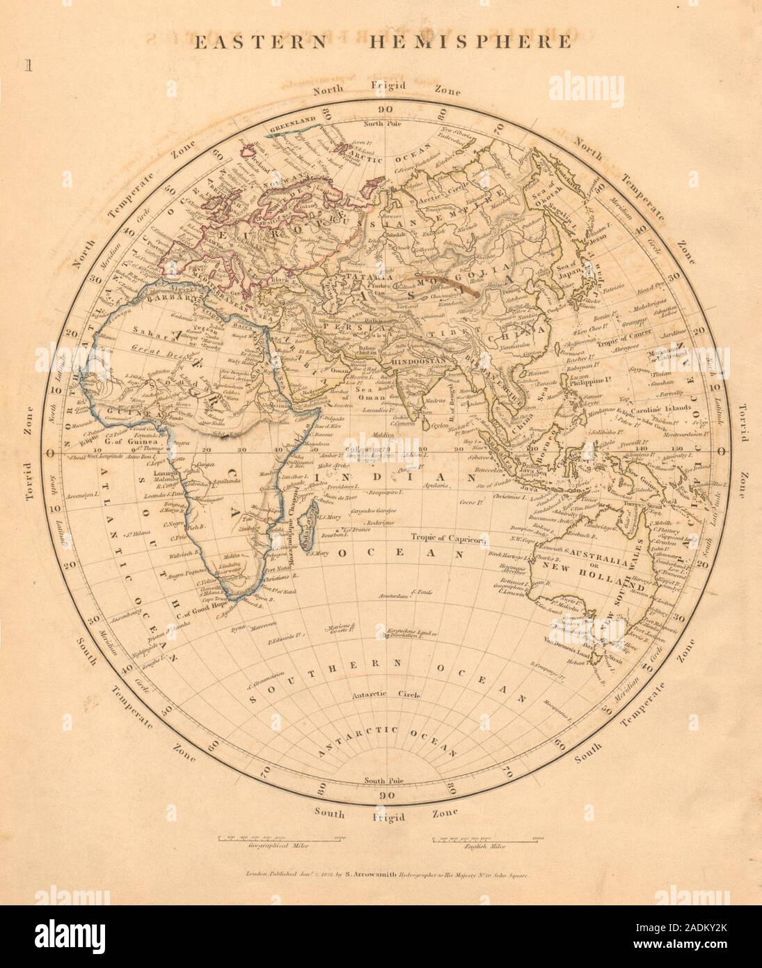 L'Europe de l'hémisphère sud (Montagnes de Kong) en Asie. ARROWSMITH 1828 map Banque D'Images