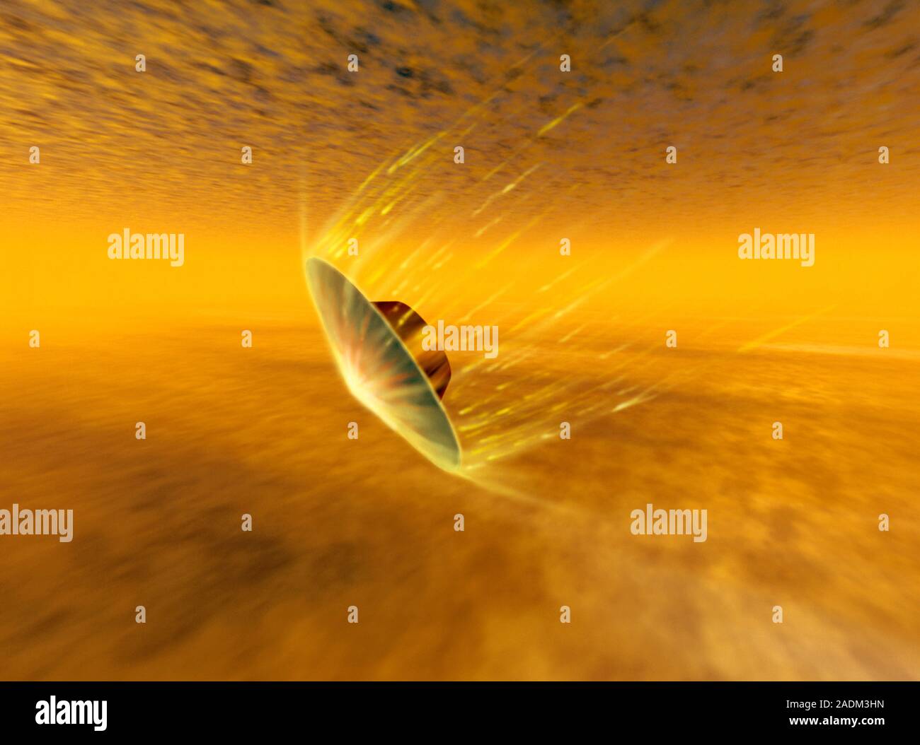 La sonde Huygens sur Titan. Vue d'artiste de la sonde Huygens dans l'atmosphère de Titan, la plus grande lune de Saturne. Huygens entrera dans le Banque D'Images