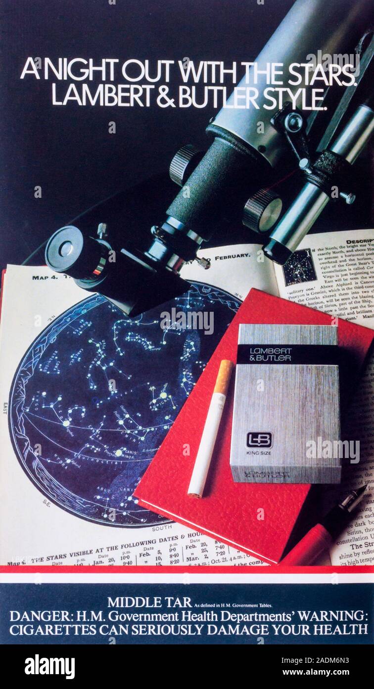 Une des années 80 annonce pour Lambert & Butler cigarettes. Avec la mise en garde du gouvernement. Banque D'Images