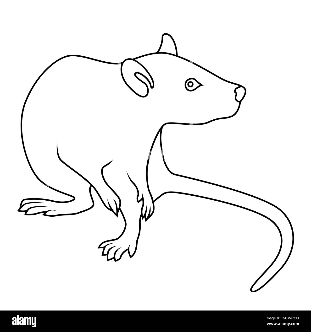 Contour noir de signe de zodiaque Rat, symbole de la nouvelle année sur le calendrier oriental, hand drawn illustration isolé sur fond blanc Illustration de Vecteur