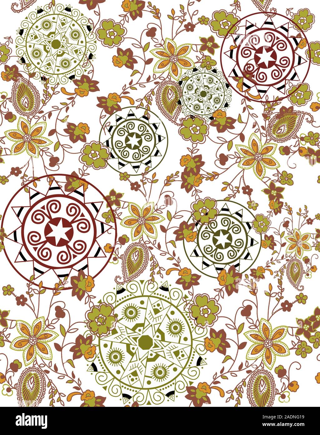 Des roses rose sans fin transparent avec motif design mandala géométrique. Formes géométriques traditionnelles sur fond blanc Illustration de Vecteur