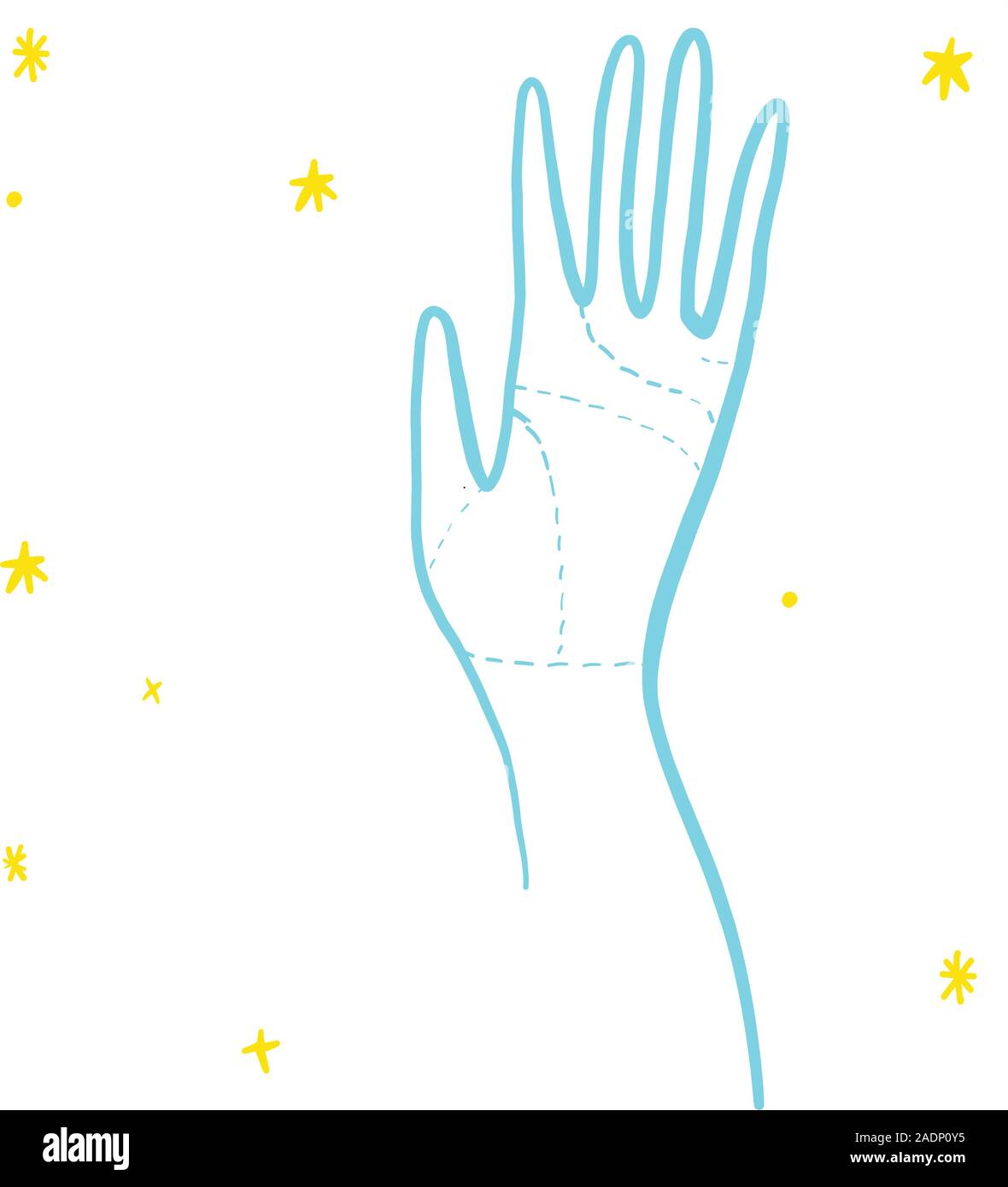Part de la chiromancie avec étoile en jaune et bleu couleurs en gribouillages hand drawn style. Pour Impression t-shirt pour enfants illustrations de mode enfants et adultes livres. L'illustration de mode dessin dans un style moderne. Illustration de Vecteur
