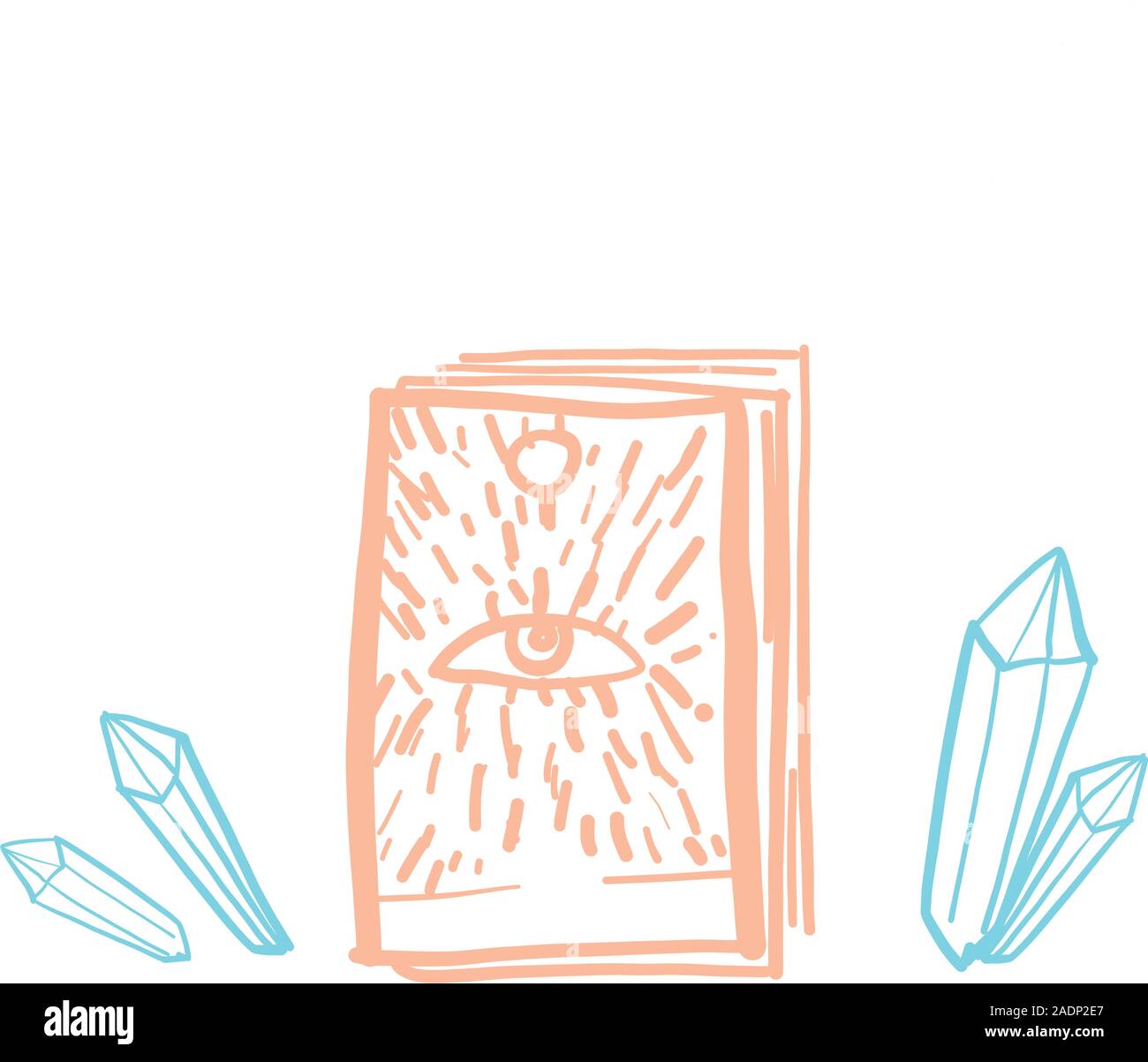 Jeu de cartes de tarot avec cristaux dans les couleurs rose et bleu en gribouillages style dessiné à la main. Pour Impression t-shirt pour enfants illustrations de mode enfants et adultes livres. L'illustration de mode dessin dans un style moderne. Illustration de Vecteur