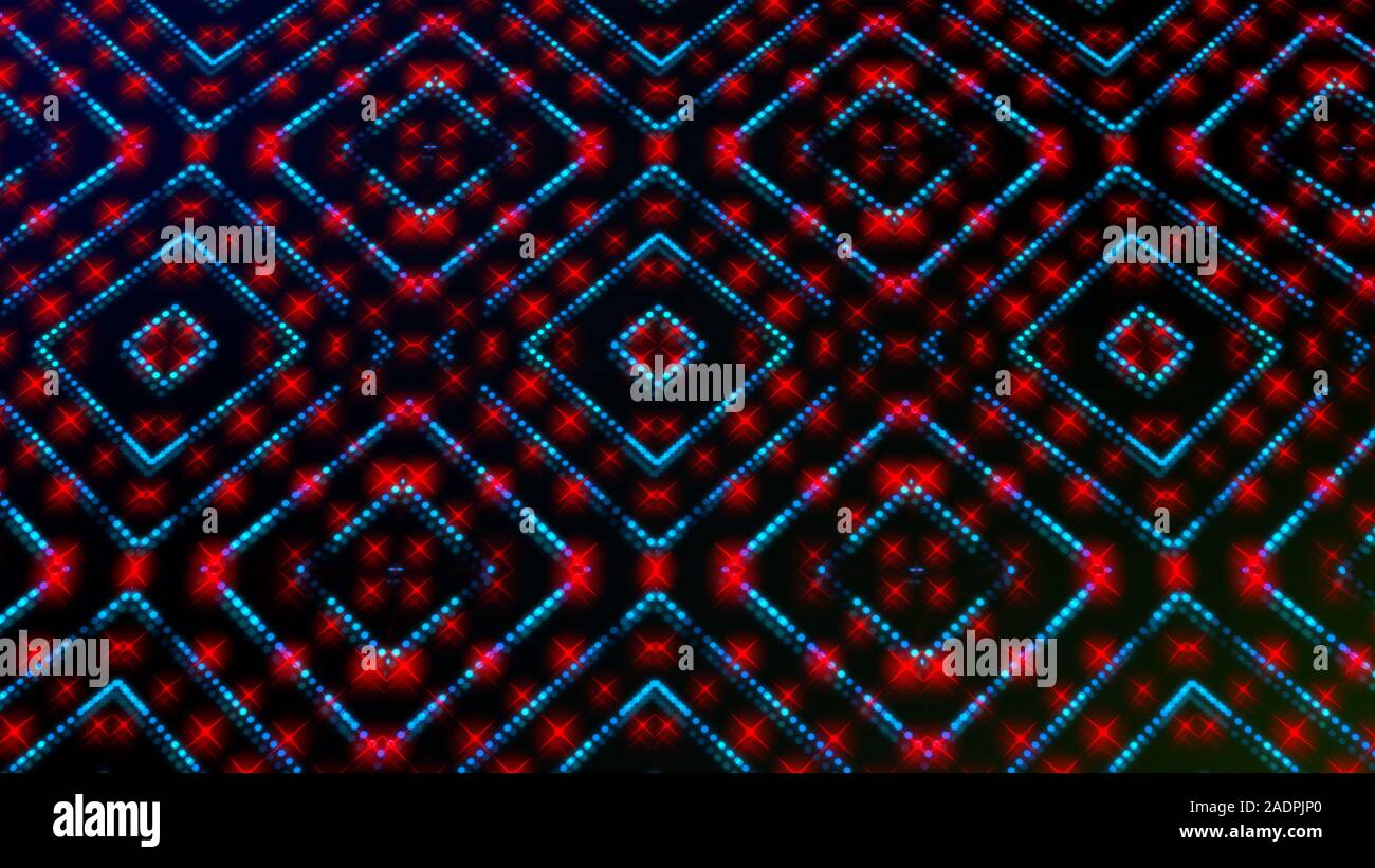 Lumière rouge et shinning animation des points bleus et des étoiles de formes carrés. l'arrière-plan des points colorés et lumineux brillant étoile avec 3D. Banque D'Images