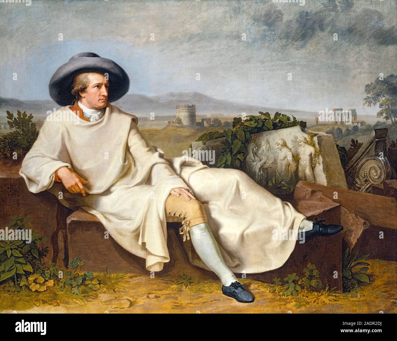 Goethe dans la campagne romaine par Johann Heinrich Wilhelm Tischbein (1751-1829) peint en 1787 montrant Johann Wolfgang von Goethe (1749-1832) écrivain et homme d'État allemand en voyage dans l'Italie. Banque D'Images