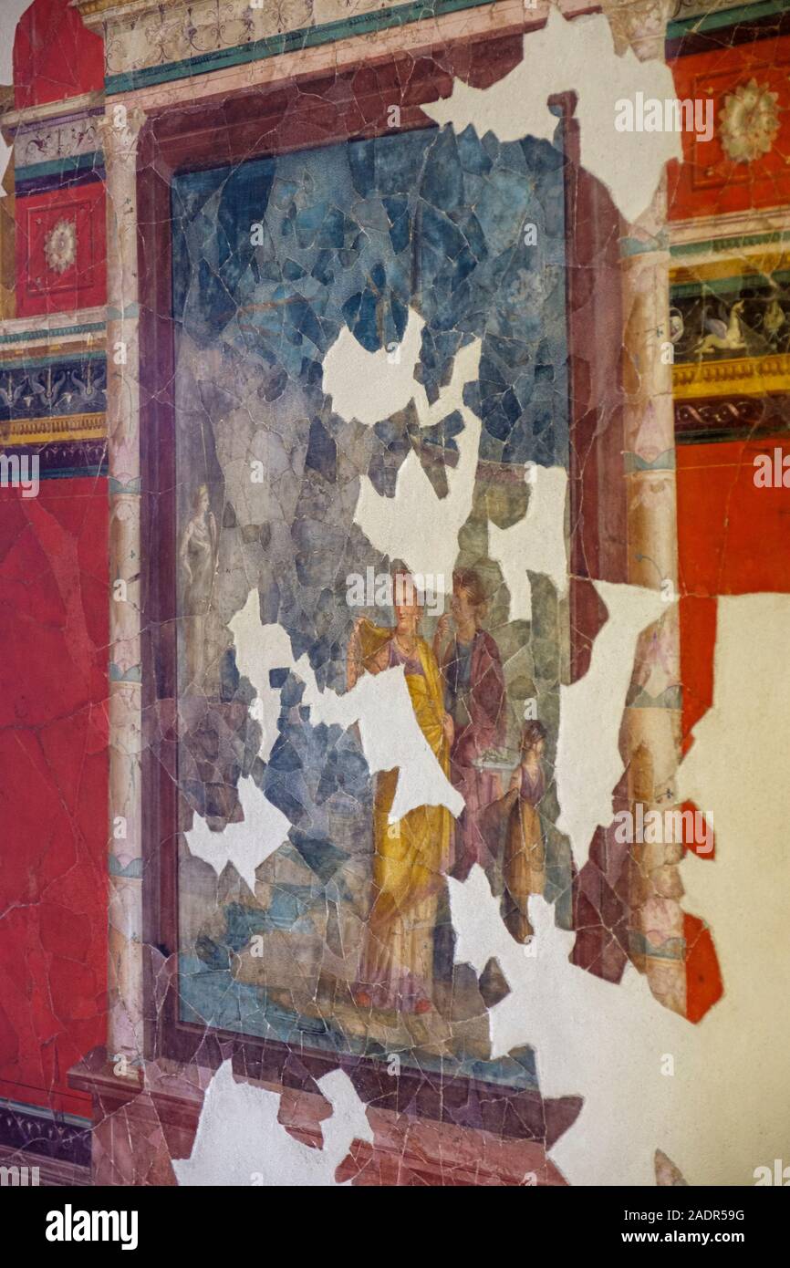 Fresque romaine, fresques romaines, peinture murale d'une pièce dans la Maison d'Auguste, Domus Augusti, Mont Palatin, Forum romain, Rome, Italie Banque D'Images