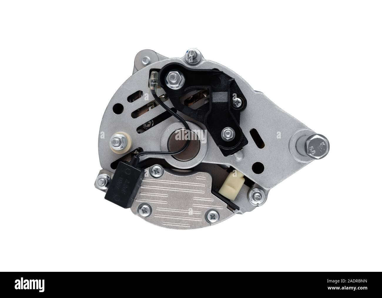 Alternateur pour machines agricoles comme le tracteur ou à la moissonneuse-batteuse-hacheuse placé sur fond blanc isolé. Banque D'Images