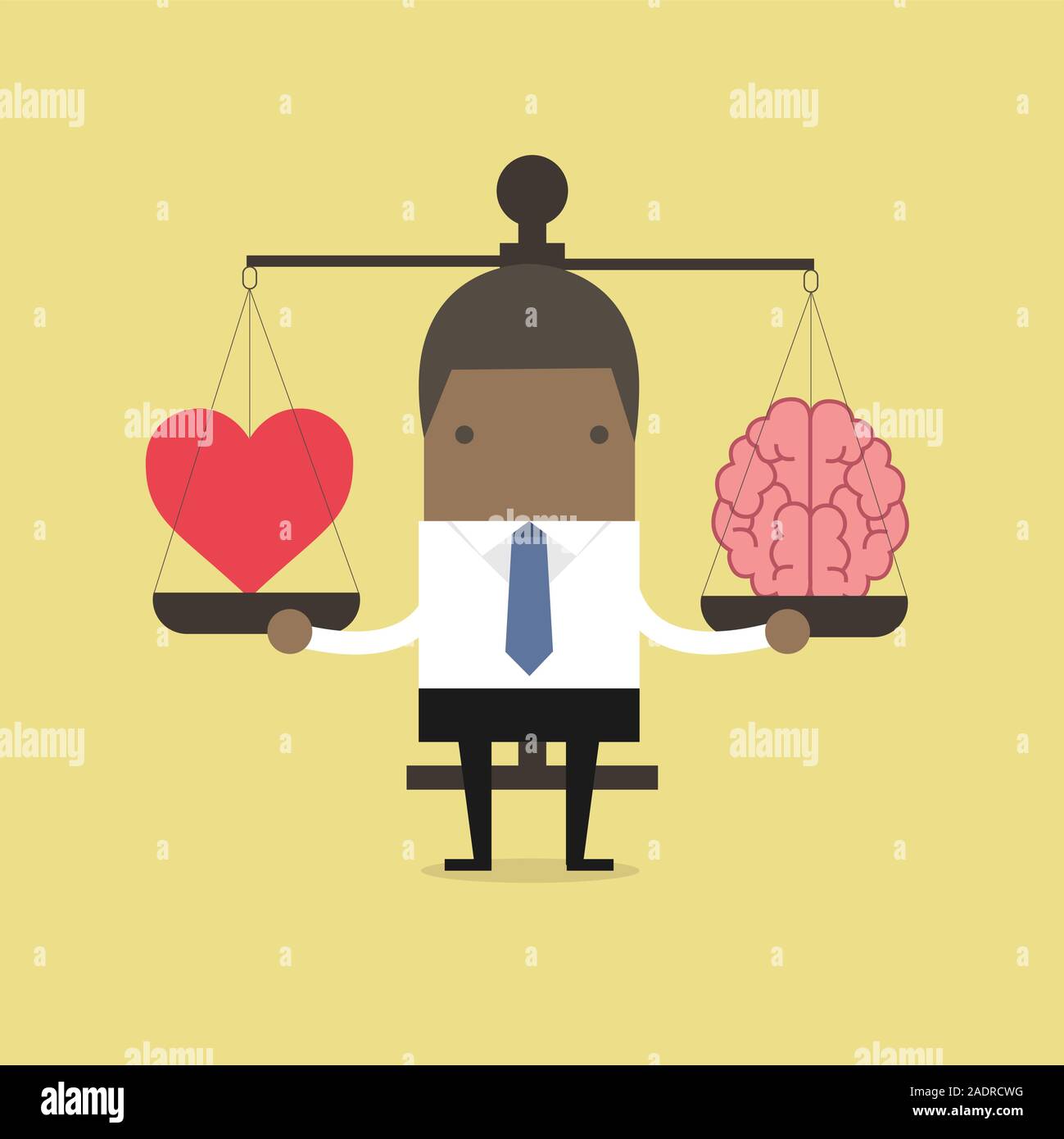 African businessman avec coeur et le cerveau sur les balances. Illustration de Vecteur