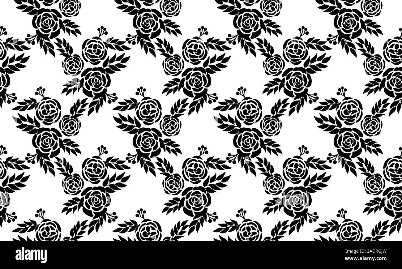 Modèle sans couture, noël floral fleur noire sur fond blanc. Illustration de Vecteur