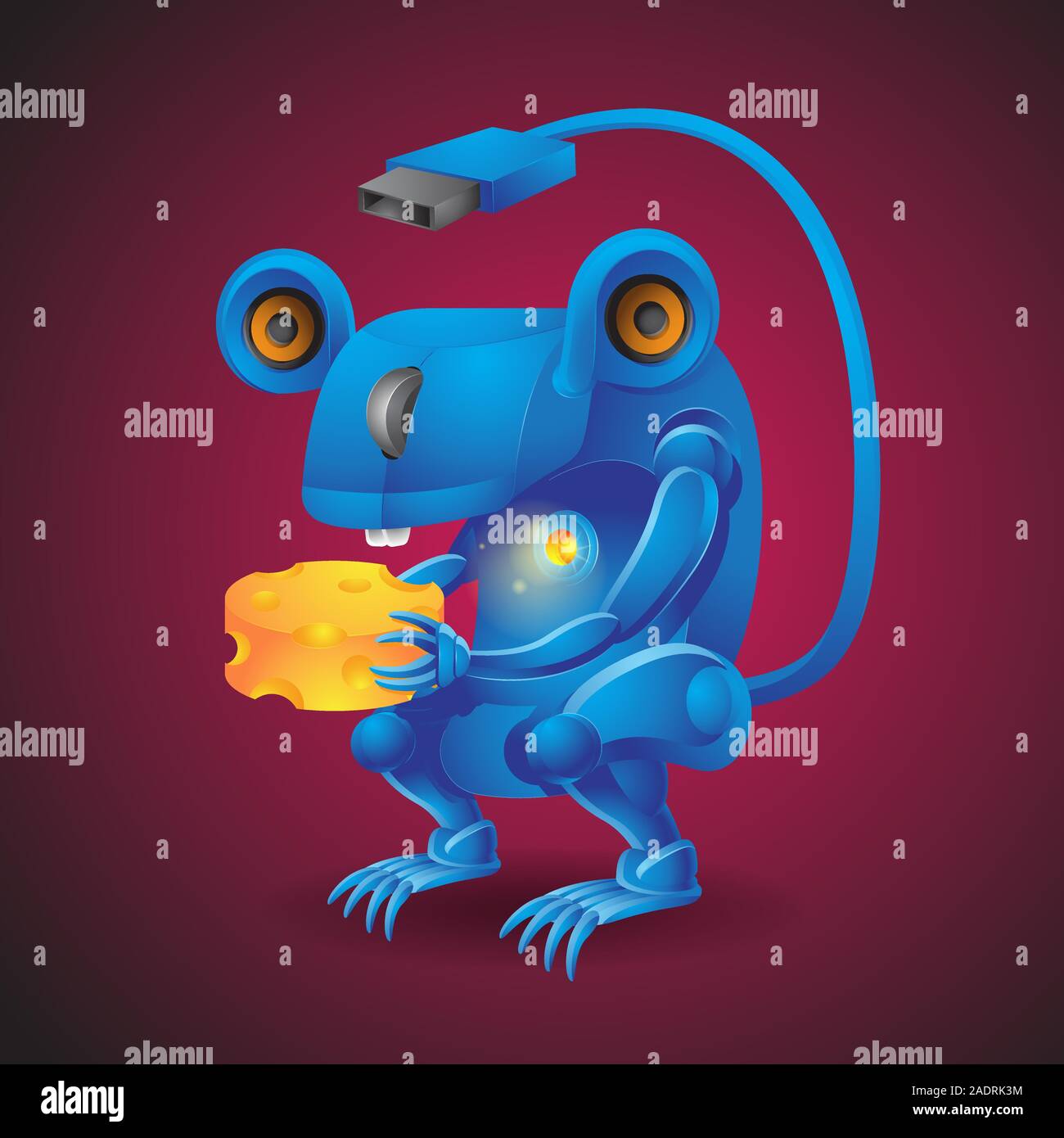 Une souris d'ordinateur est titulaire d'un personnage sur un fond isolé de fromage. Image vectorielle. L'élément de conception. Illustration de Vecteur