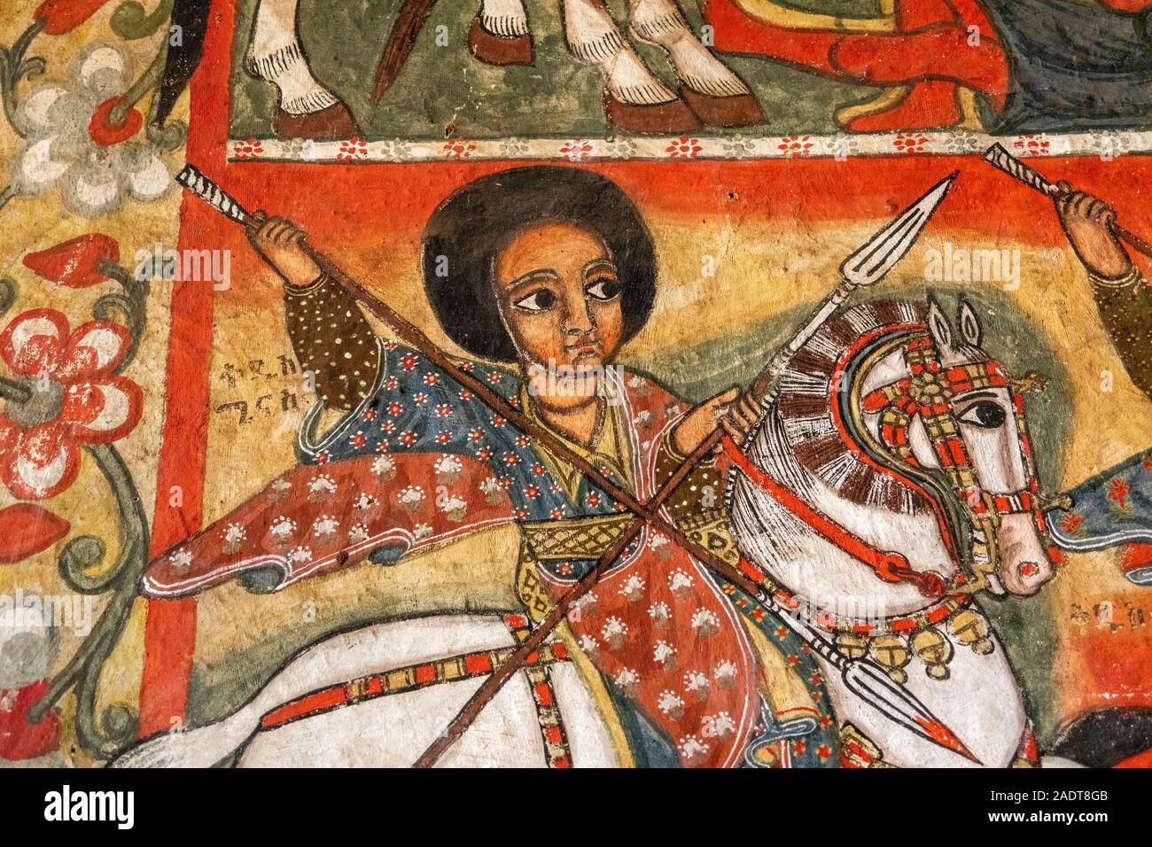 L'Éthiopie, région d'Amhara, Bahir Dar, le Lac Tana, la péninsule de Zege, C 14e Ura Kidane Mehret, dans l'Église Couvent de la miséricorde, Saint George wall painting Banque D'Images
