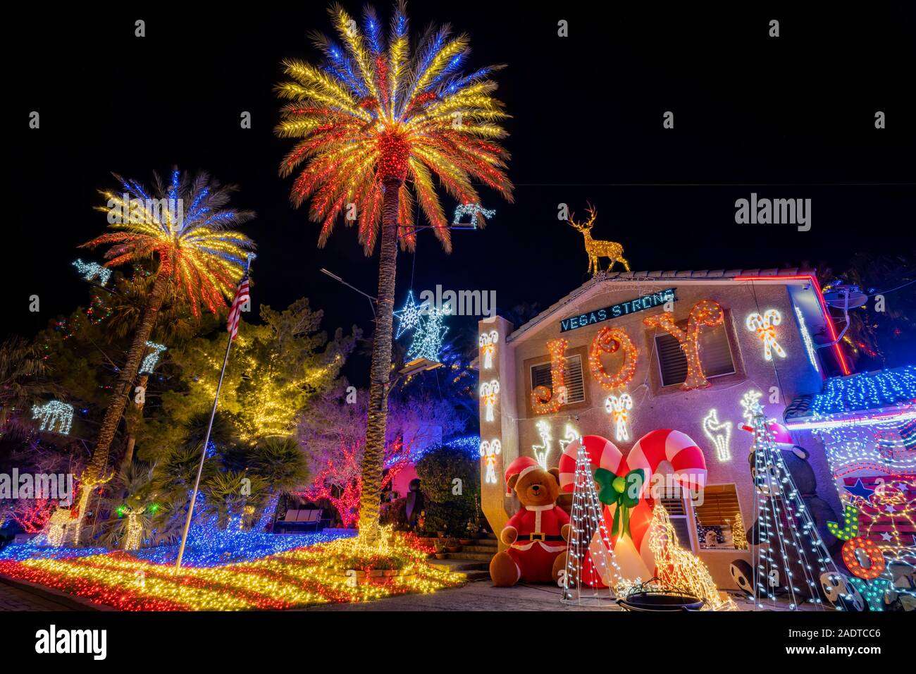 Les lumières de Noël, la décoration d'une maison à Las Vegas, Nevada Banque D'Images
