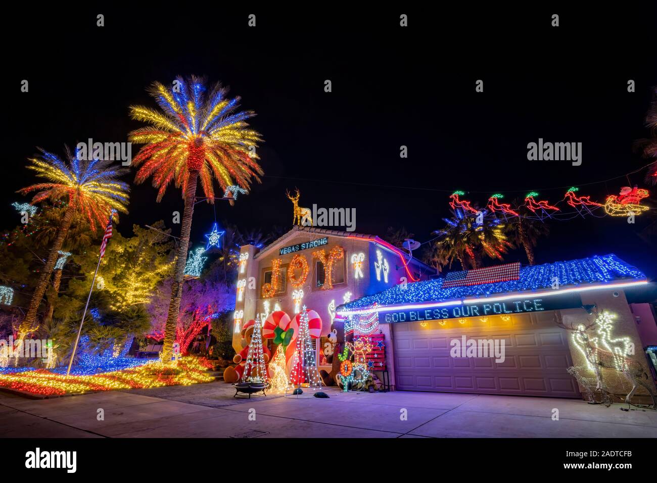Les lumières de Noël, la décoration d'une maison à Las Vegas, Nevada Banque D'Images