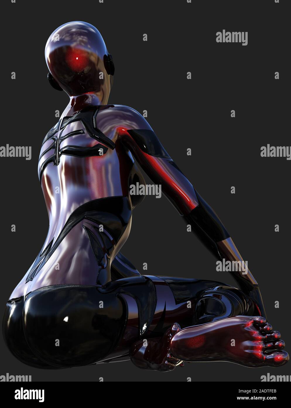 Rouge et noir femelle Android ultra moderne l'Intelligence Artificielle 3D Illustration Banque D'Images