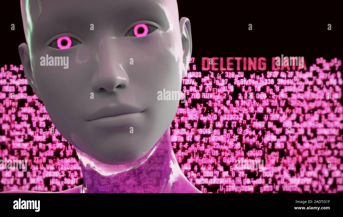 Illustration 3D d'un robot humanoïde appelé communément l'intelligence artificielle des données Hacking Android Banque D'Images
