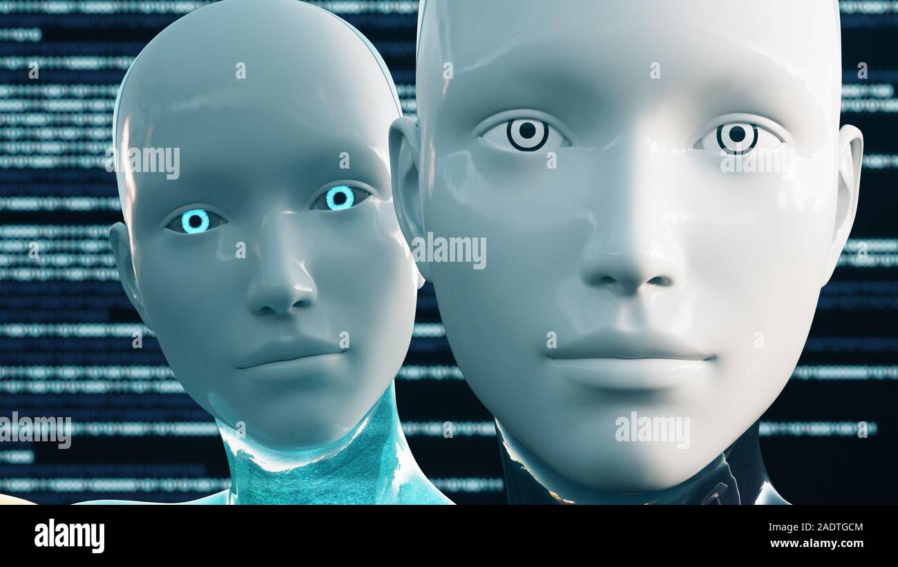 Illustration 3D d'un robot humanoïde appelé communément Ia Intelligence Artificielle femelle Android Banque D'Images