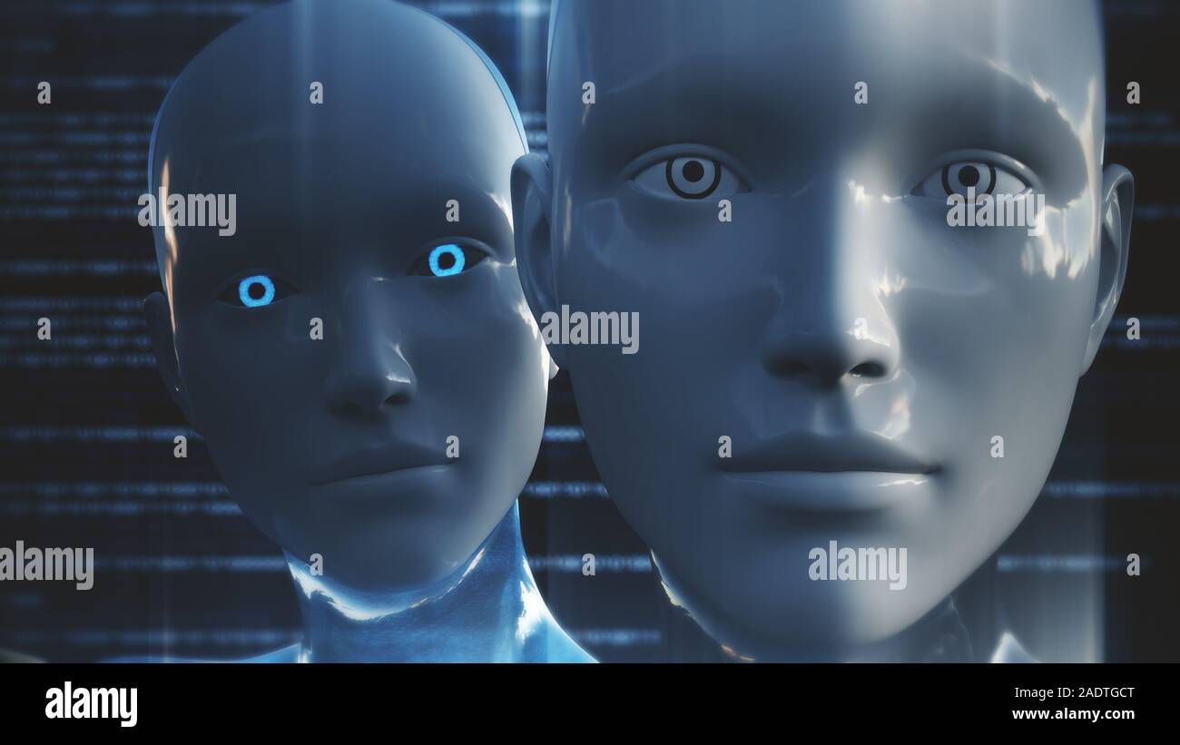 Illustration 3D d'un robot humanoïde appelé communément Ia Intelligence Artificielle femelle Android Banque D'Images