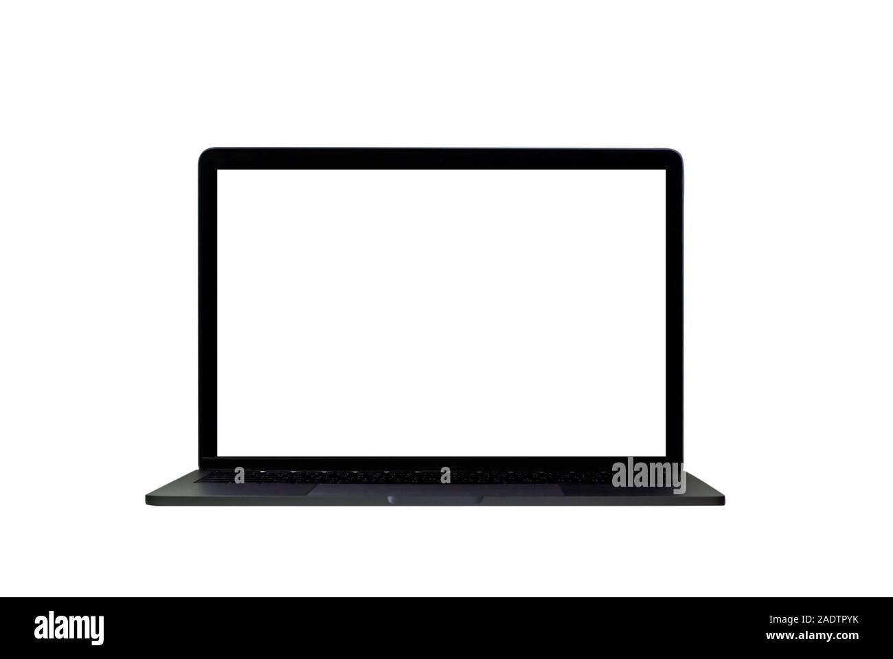 Ordinateur portable avec écran blanc isolé sur fond blanc, blanc en aluminium. Banque D'Images