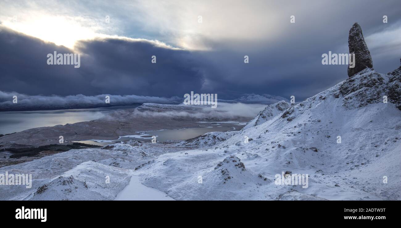 Vieil Homme de Storr en hiver, l'île de Skye Banque D'Images