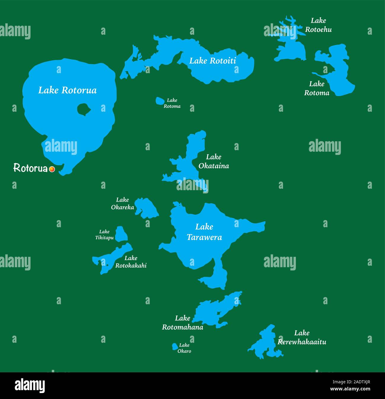 Site des lacs dans le district des lacs Rotorua sur l'île Nord de la Nouvelle-Zélande Illustration de Vecteur