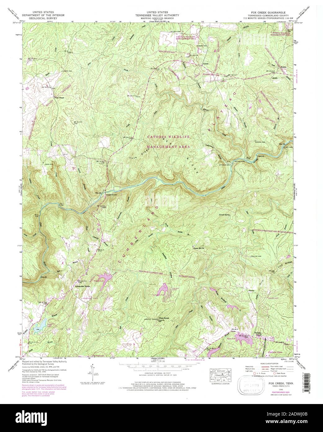 Carte TOPO USGS Tennessee TN Fox Creek 149858 1946 24000 Restauration Banque D'Images