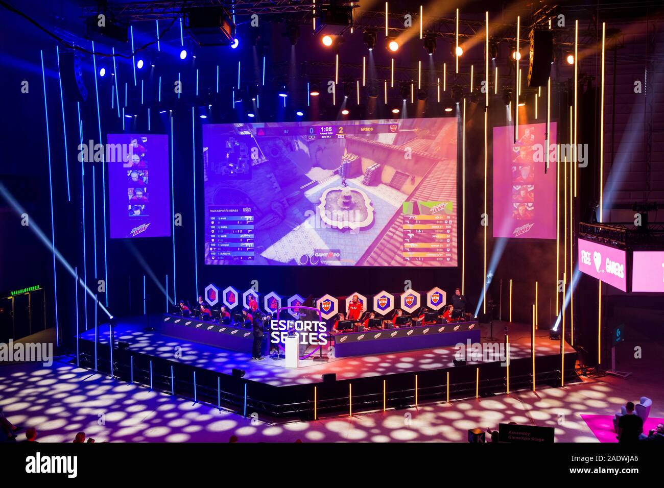 HELSINKI, FINLANDE - Mai 16, 2019professionnel de l'cybersportsmen lutte tournoi BYOC pour Counter-Strike : Global offensive à l'Assemblée Générale 2019 GameXpo Banque D'Images