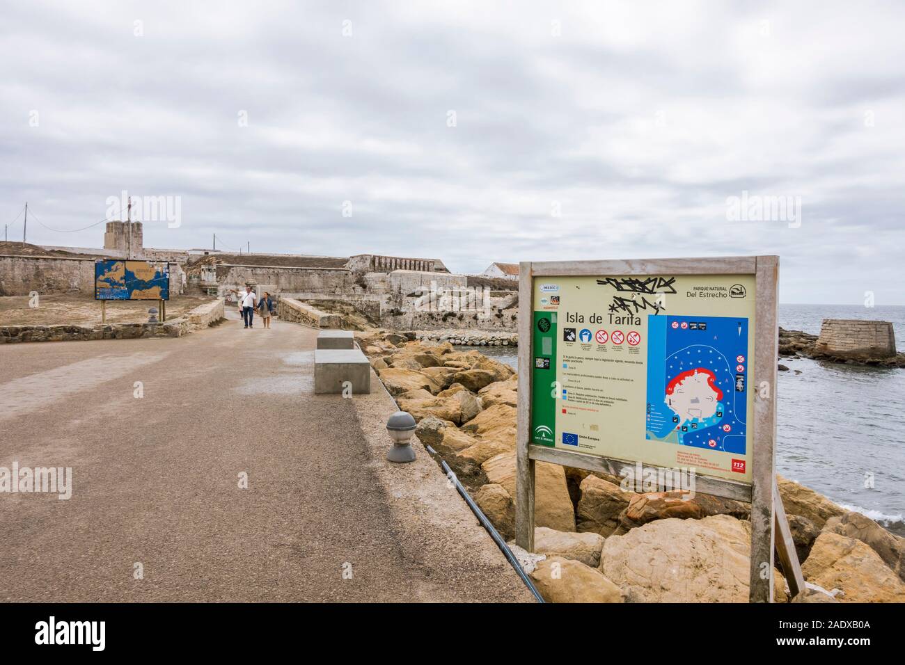 Tarifa Espagne. Route pour Isla de Las Palomas. Point le plus au sud de l'Europe, Costa de la Luz, Andalousie, Espagne. Banque D'Images