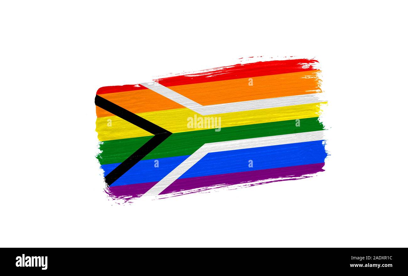 Peint pinceau de drapeau Gay pride Flag de l'Afrique du Sud, isolé sur fond blanc Banque D'Images