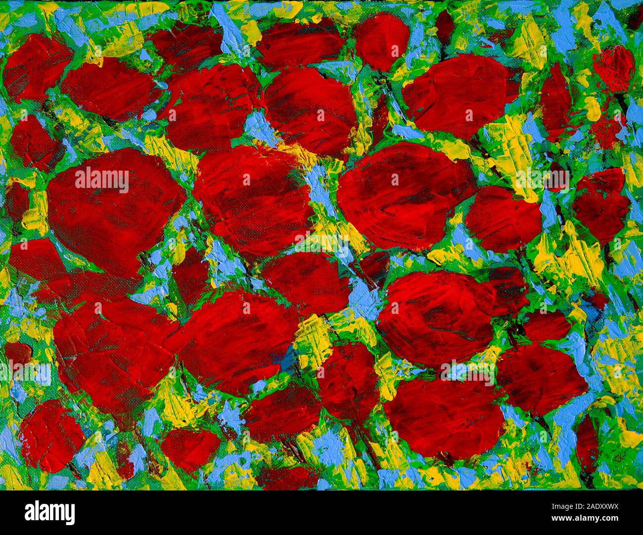 Peinture d'art avec des fleurs rouges. Peinture originale Banque D'Images