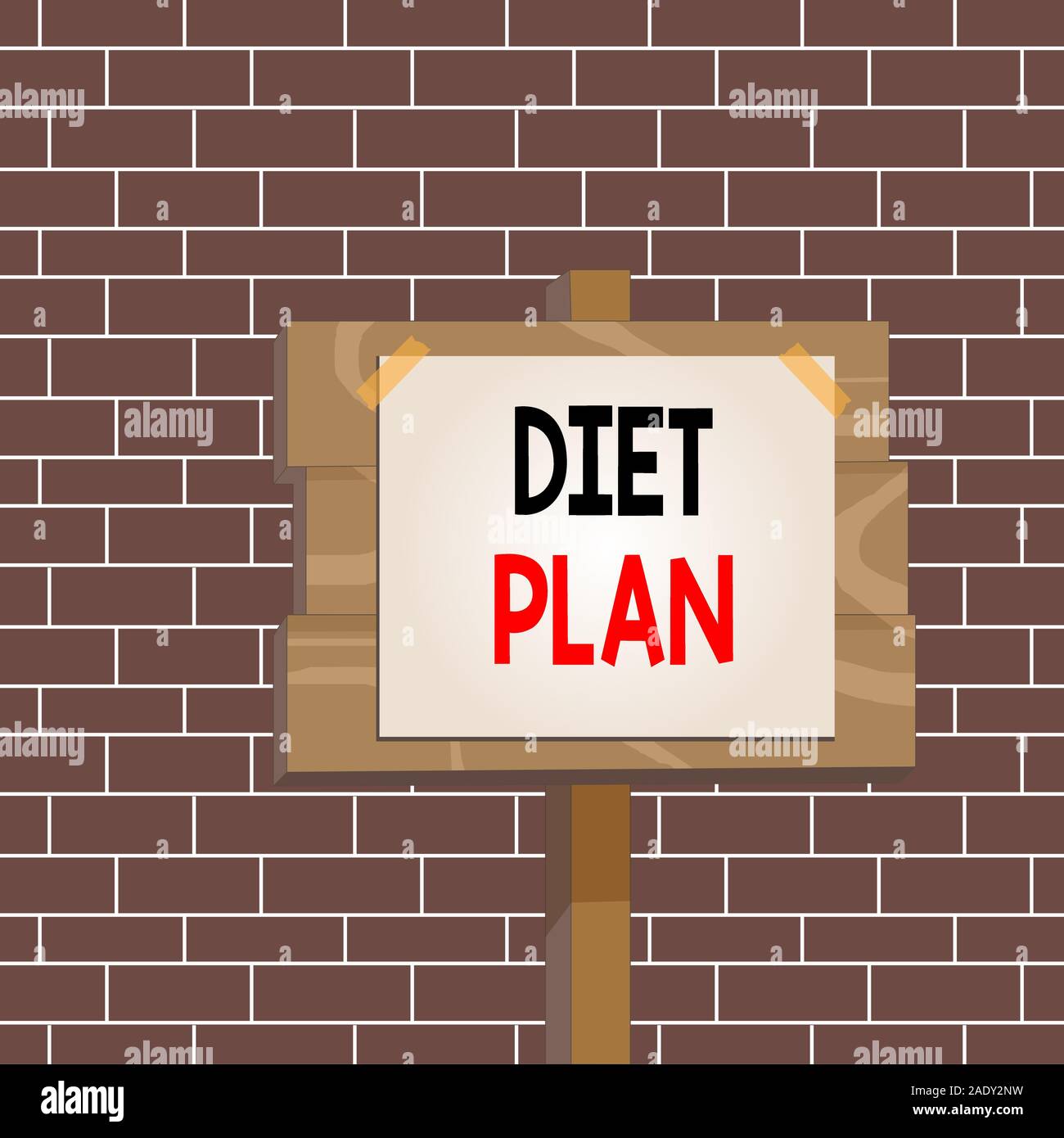 Signe texte montrant Plan de régime. Photo d'affaires mettant en vedette proposition détaillée pour faire ou réaliser une alimentation saine habitude la planche en bois bâton en bois pap pôle Banque D'Images