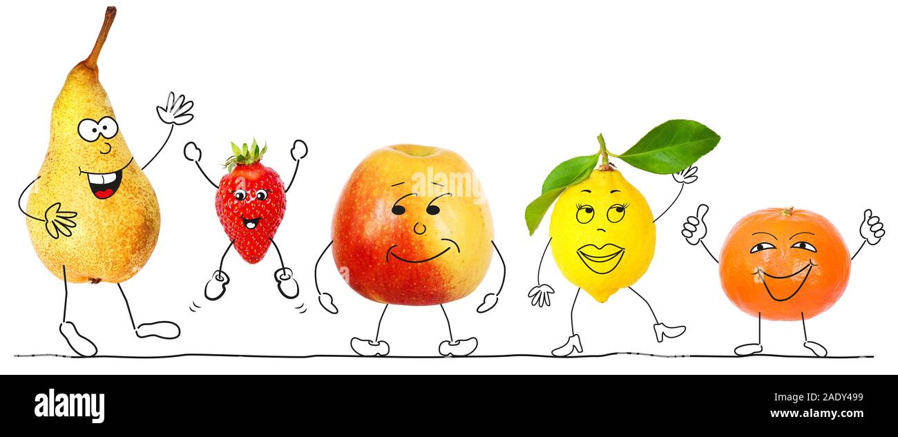 Drôle biologique fruits, comic Banque D'Images