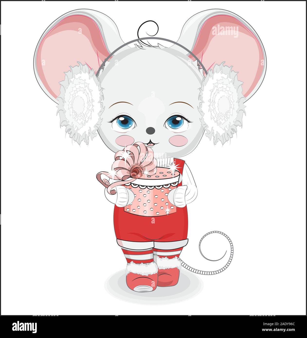 Fille Souris Rat Bebe Symbole De L Annee Avec En Cadeau Pull Chaussures Collants A Rayures Et D Ecouteurs Photo En Dessin A La Main De Style Dessin Anime Pour Le Christ Image