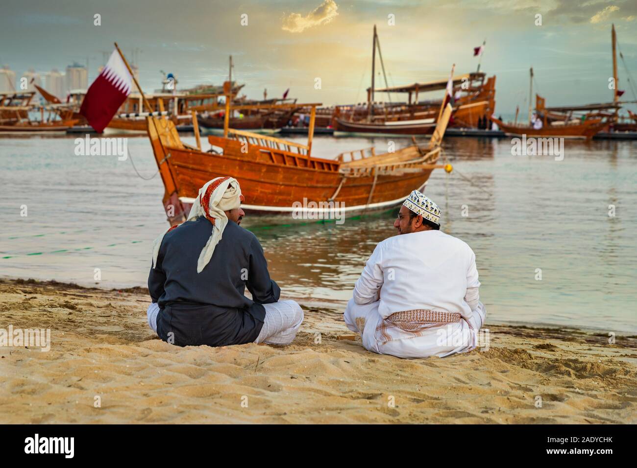 Doha-Qatar, Décembre 3,2019 : Dhow traditionnel Katara Katara cultural village Festival à Doha, Qatar,,. Banque D'Images