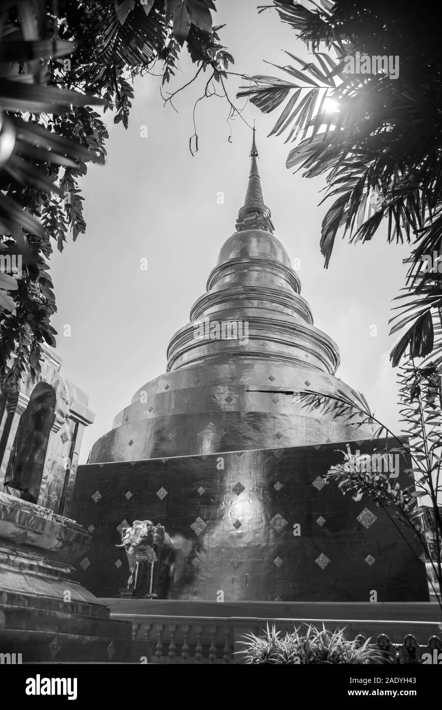 Image en noir et blanc de Wat Phra Singh temple en Thaïlande Banque D'Images