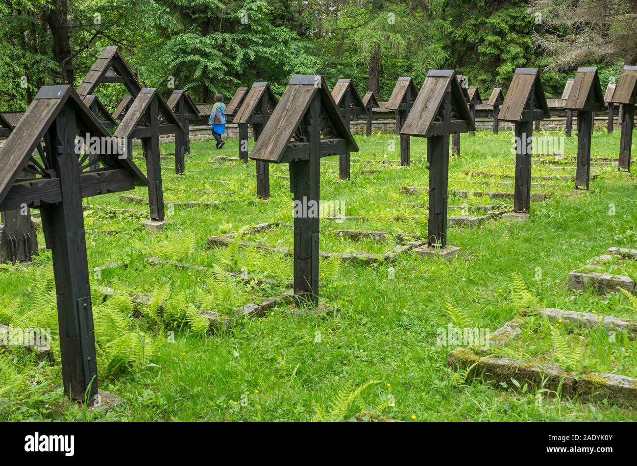 Cimetière de guerre autrichien n° 60 au Col Małastowska, par Dusan Jurkovic, Pologne Banque D'Images