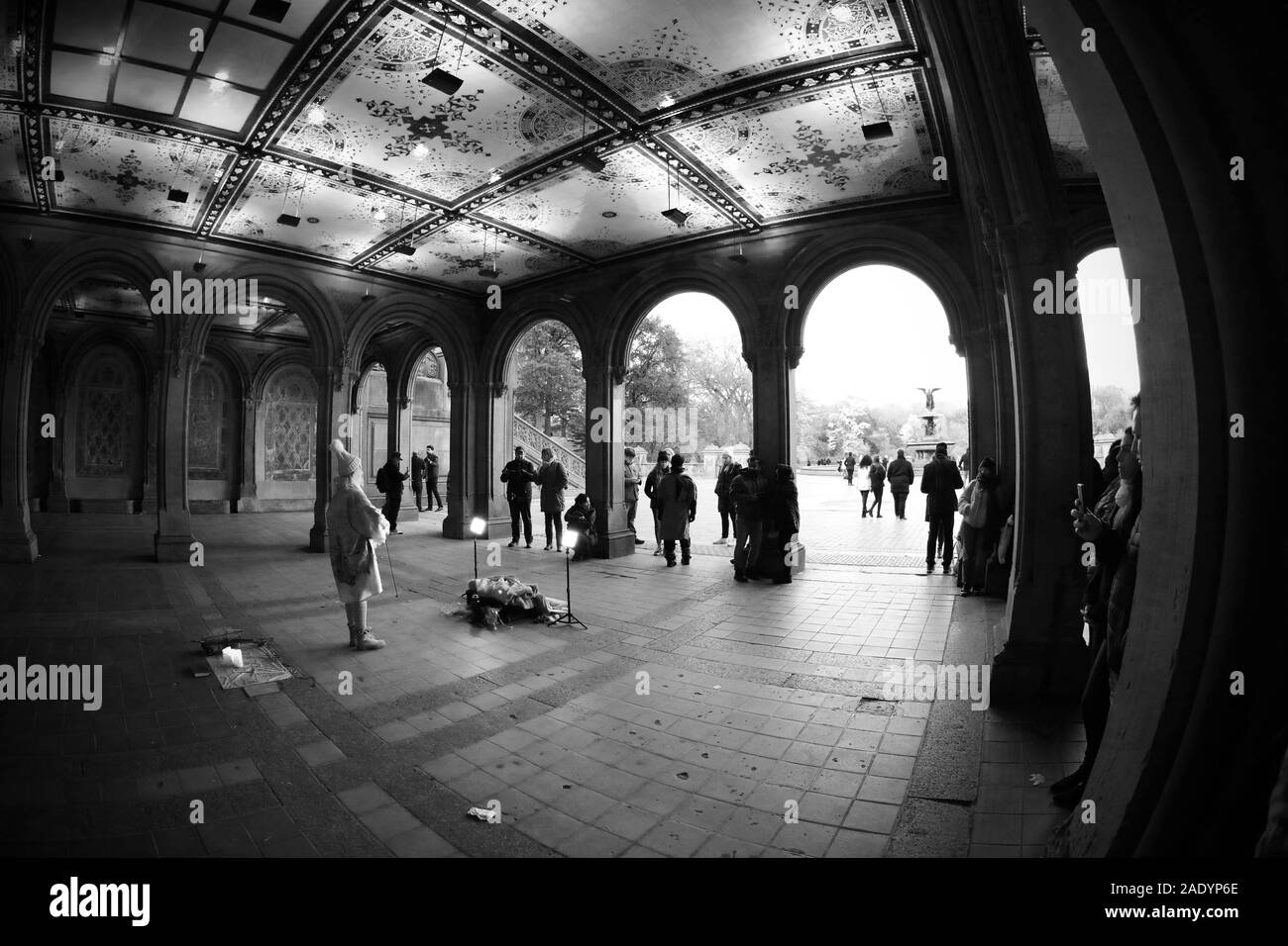 La ville de New York, NY - Novembre 16, 2019 : Le violoniste non identifiés, jouer en face d'un auditoire dans Central Park à Manhattan, New York City, NY Banque D'Images