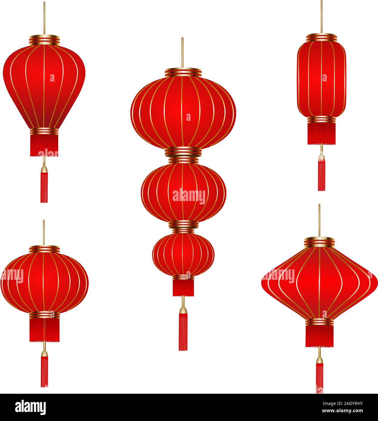 Définir des lanternes chinoises rouge isolé Illustration de Vecteur