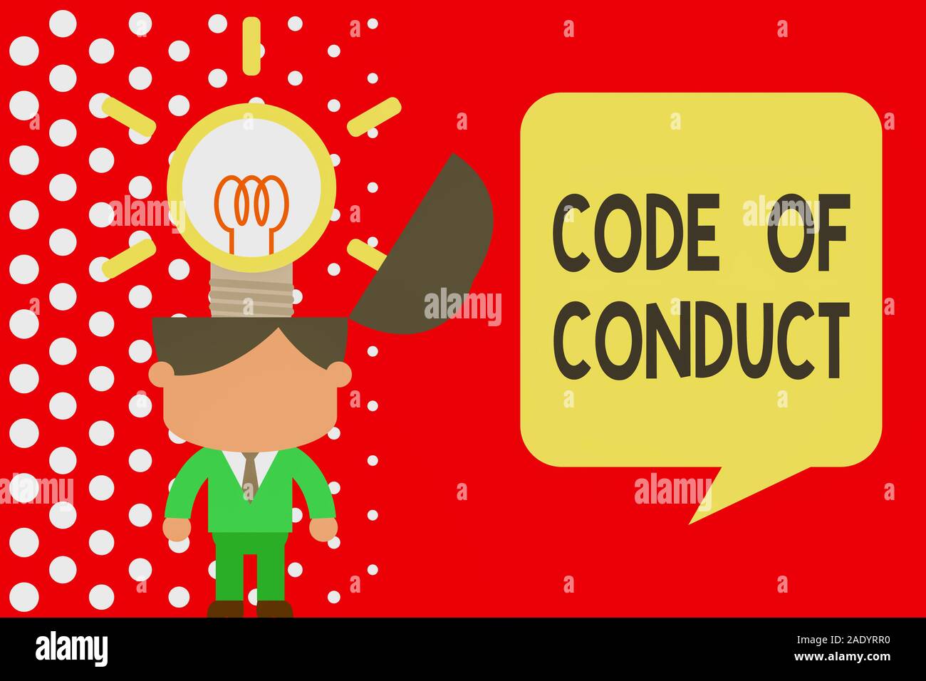 Écrit remarque montrant Code de conduite. Concept d'affaires pour les règles d'éthique morale des principes d'éthique valeurs respect fructueuse costume homme nec Banque D'Images