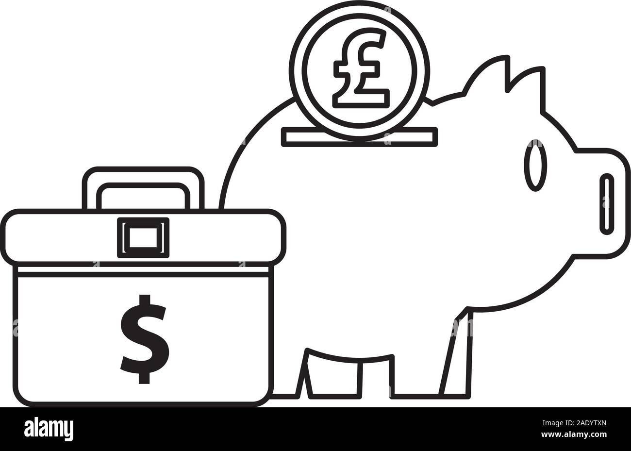L'argent d'épargne piggy avec portfolio et sterling pound Illustration de Vecteur