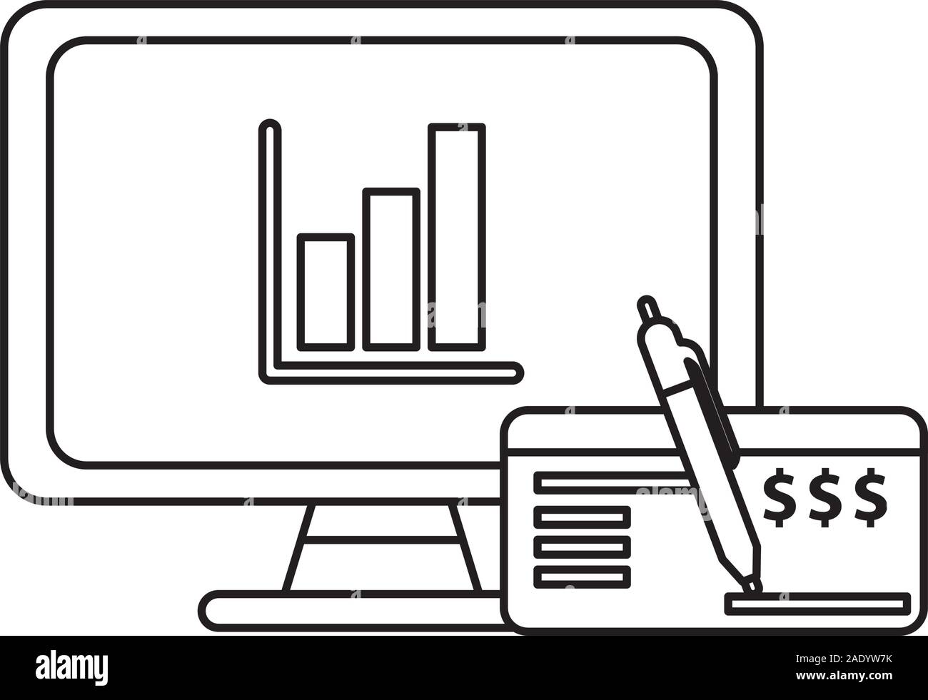 Bureau avec des bars et des statistiques de la banque contrôle Illustration de Vecteur
